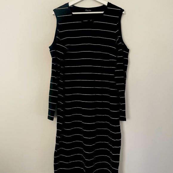 City Chic Dresses & Skirts - CITY CHIC | Chic pin striped Tshirt cold shoulder long sleeve dress
